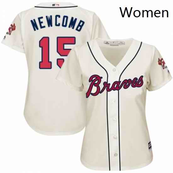 Womens Majestic Atlanta Braves 15 Sean Newcomb Authentic Cream Alternate 2 Cool Base MLB Jersey